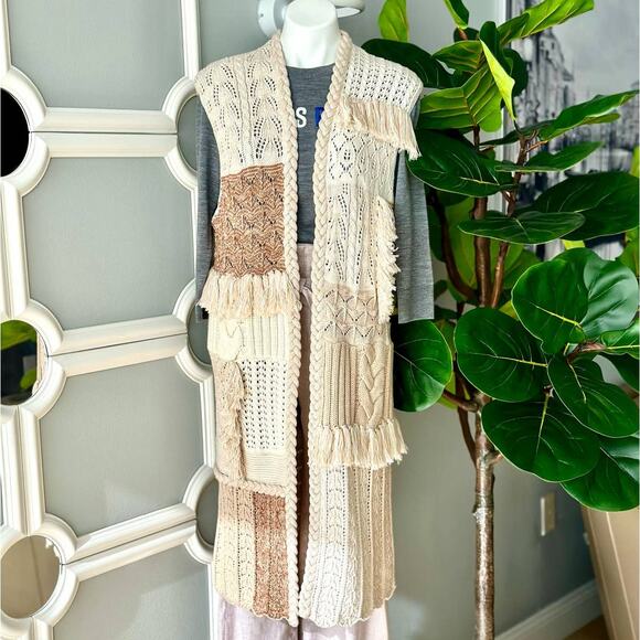 Alice + Olivia Perry Patchwork Wool Maxi Sweater Vest Size Large - Picture 2 of 12